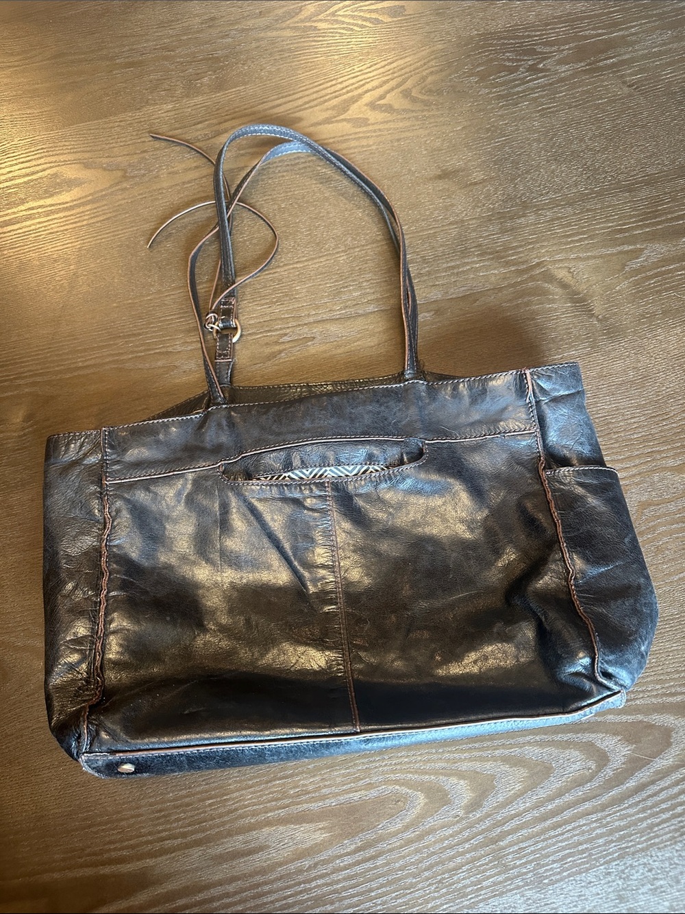 HOBO Black Leather Double-Strap Tote